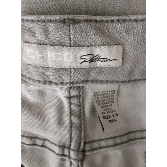 Chicos Platinum Women's Gray Straight Leg Denim Jeans Stretch Rhinestone 14 2.5 - Picture 6 of 9